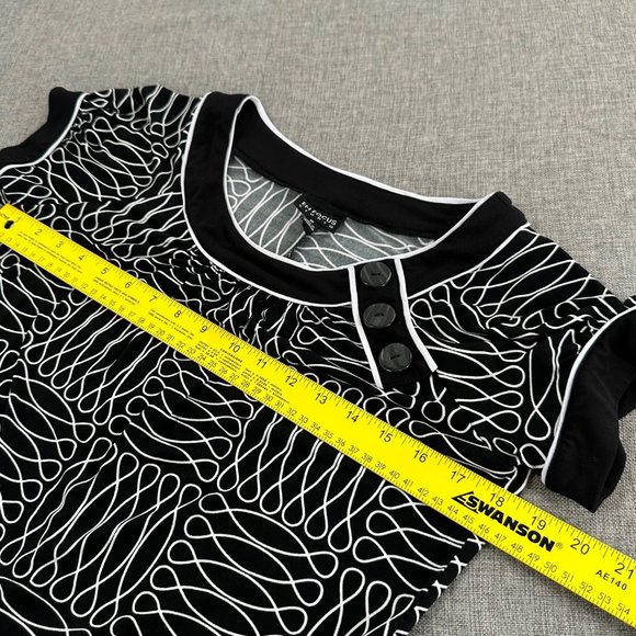ENFOCUS Studio Shift Dress Black & White Short Sleeve Size 6 Stretch Round‎ Neck - Picture 9 of 13